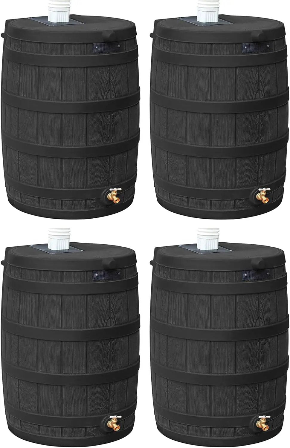 Good Ideas Rain Wizard 50 Gallon Plastic Outdoor Home Rain Barrel Water Storage Collector with Brass Spigot and Flat Back Design, Black (4 Pack) by GreenHaven Gardens