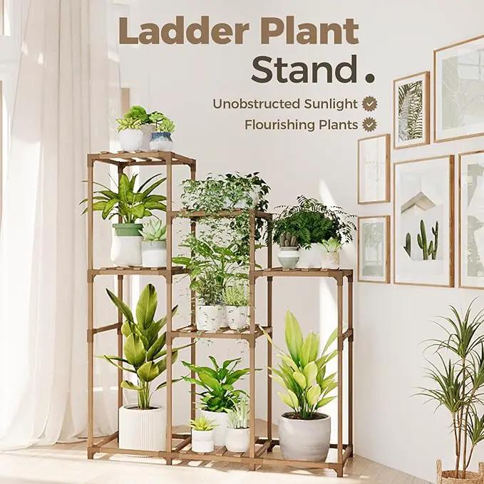 Bamworld Tall Plant Stand Indoor Wood Plant Shelf Outdoor Tiered Plant Rack for Multiple Plants 5 Tiers 7 Pots Ladder Plant Holder Plant Table for Plant Pots Gardening Gifts by GreenHaven Gardens