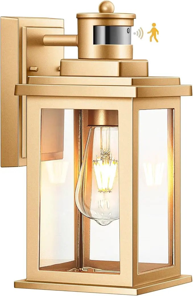 VIANIS Motion Sensor Exterior Lights for House, Dusk to Dawn Outdoor Light Fixture Lantern, Gold Waterproof Outdoor Motion Sensor Light for House, Doorway, Entryway, Garden, Hardwired, Non-Solar by GreenHaven Gardens