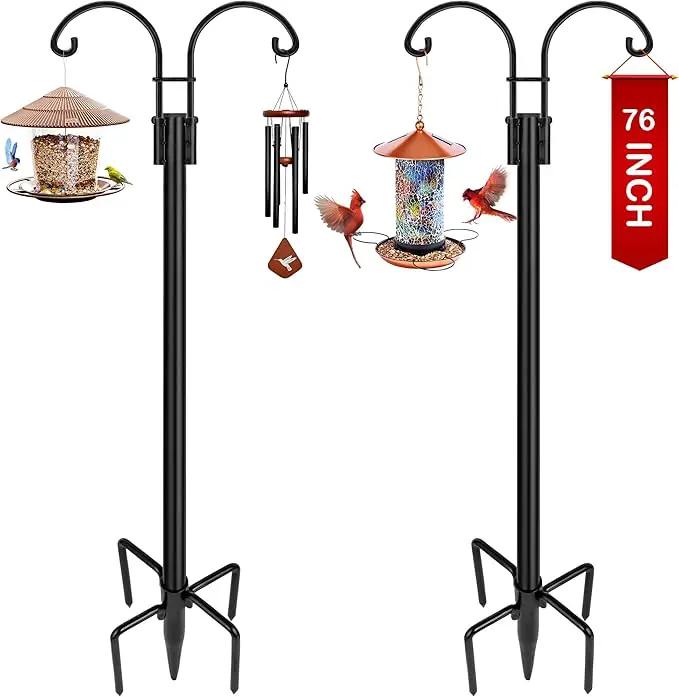 XDW-GIFTS Double Shepherds Hooks for Outdoor, 2-Pack Heavy Duty Garden Pole for Hanging Bird Feeder, Plant Baskets, Solar Light Lanterns, Garden Plant Hanger Stands with 5 Base Prongs by GreenHaven Gardens