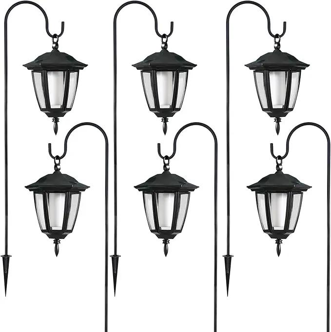 Dynaming 6 Pack Solar Flame Hanging Lights Outdoor, Solar Flickering Flame LED Garden Lanterns with 6 x 38 Inch Shepherd Hooks, Landscape Lighting Waterproof for Lawn Patio Yard Pathway Driveway by GreenHaven Gardens