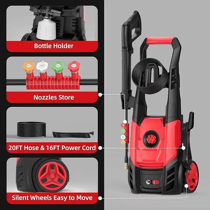 Electric Pressure Washer, 2.5 Max GPM Power Washer with Foam Cannon, Powerwasher with 4 Nozzles, High Pressure Washer for Cars, Driveways, Patios, Decks by GreenHaven Gardens