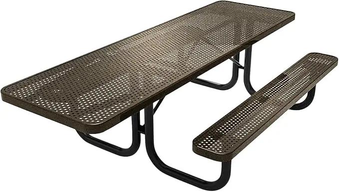 Heavy-Duty Portable ADA-Compliant Outdoor Picnic Table, Punched Steel Patio Dining Furniture Made in America (8ft Rectangular, One-Side Handicap, Textured Gold Vein) by GreenHaven Gardens