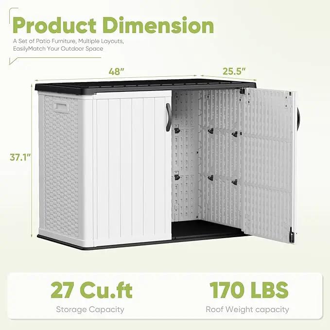 Devoko Outdoor Storage Cabinet 26 Cu Ft with Lockable Doors, Horizontal Storage Shed Waterproof Patio Tools Storage Box for Sofa Cushions, Gardening Tools and Accessories (White) by GreenHaven Gardens