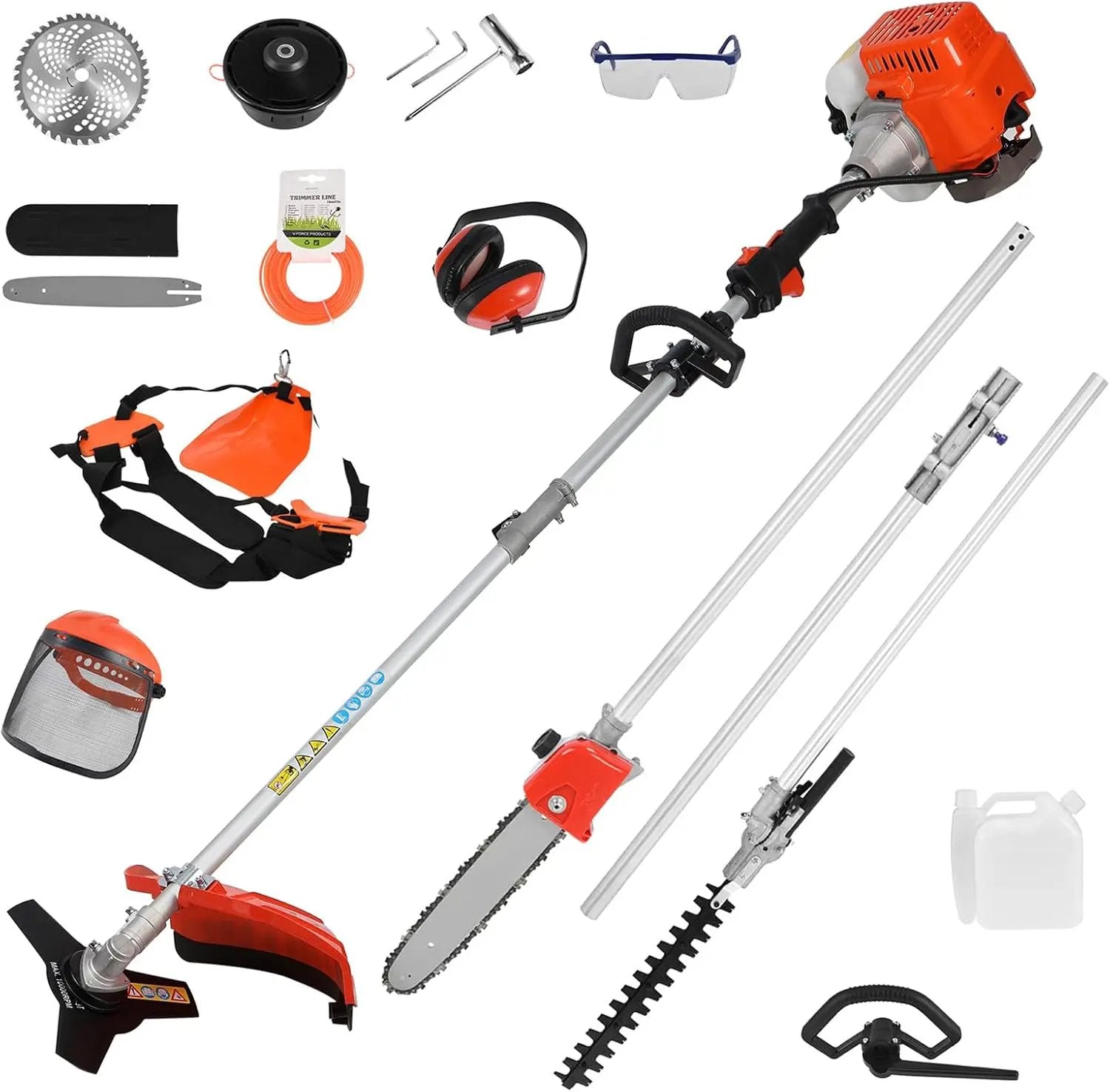 5 in 1Gas Weed Wacker，62cc 2 Stroke Full-Functional Petrol Hedge Trimmer,Gas Weed Eater,Grass Cutter Machine,Straight Shaft Grass Trimmer Cordless for Gardening (Orange) by GreenHaven Gardens