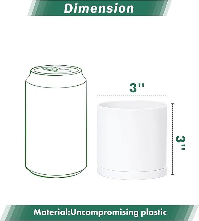 D'vine Dev 12 Pack 3 Inch Mini Plastic Plant Pots, Small Garden Planters for Plant with Drainage Holes and Saucers, White Color, 74-Z-C-4 by GreenHaven Gardens