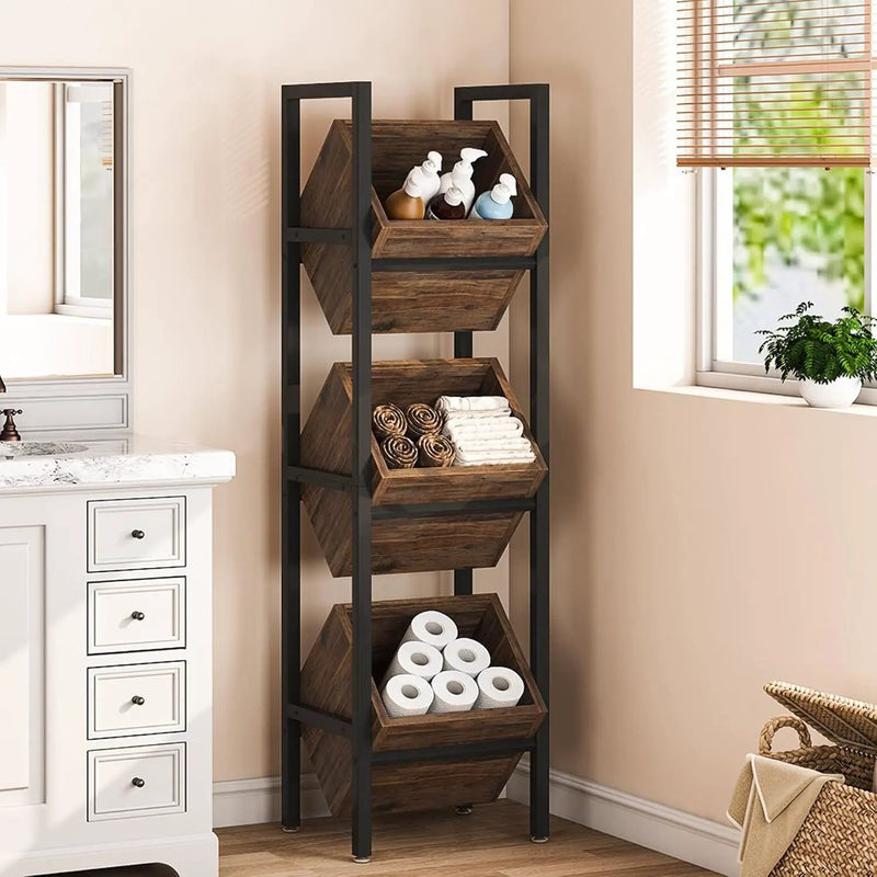 3 Tier Basket Stand With Angled Baskets, Vertical Storage Tower For Kitchen - Black by HouseOfZazla
