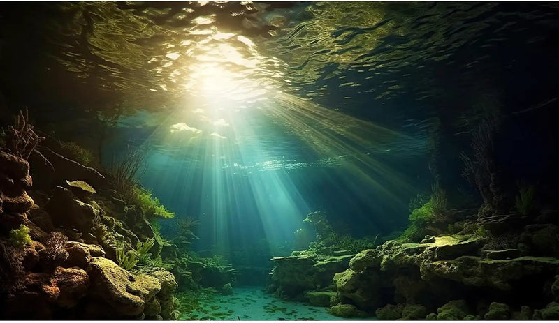 Fish Tank Background Under The Sea Aquarium Background Ocean Floor Sunray Rock Terrarium Backgrounds Coral Reef Aquatic Plants Underwater Cave Aquarium Wallpaper for Fish Tank Decorations 72x16in by GreenHaven Gardens