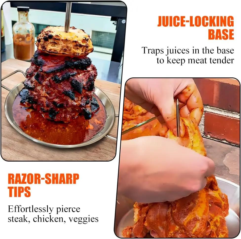 BBQ Vertical Skewer Pan Stainless Steel Gyro Spit Shawarma Stand for oven, Al Pastor Skewer for Grill, El Pastor Hack for Tacos Al Pastor Chicken, Brazilian, with 8",10",12" stick by GreenHaven Gardens