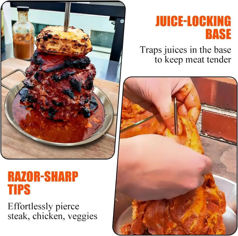 BBQ Vertical Skewer Pan Stainless Steel Gyro Spit Shawarma Stand for oven, Al Pastor Skewer for Grill, El Pastor Hack for Tacos Al Pastor Chicken, Brazilian, with 8",10",12" stick by GreenHaven Gardens