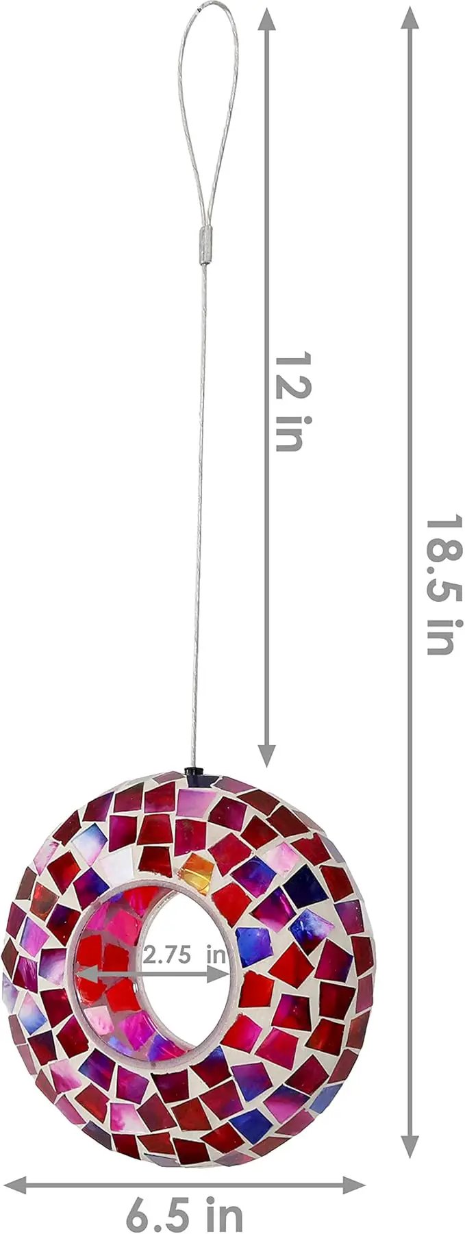 Sunnydaze 6-Inch Glass Mosaic Hanging Bird Feeder for Outdoors - Fly-Through Wild Bird Feeder - Crimson Mosaic by GreenHaven Gardens