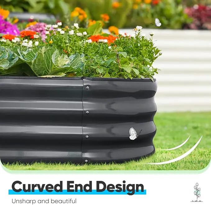 Quictent Galvanized Raised Garden Bed Kit, 8x4x1 ft Oval Metal Planter Box for Vegetables, Rubber Strip Edging Included (Dark Gray) by GreenHaven Gardens