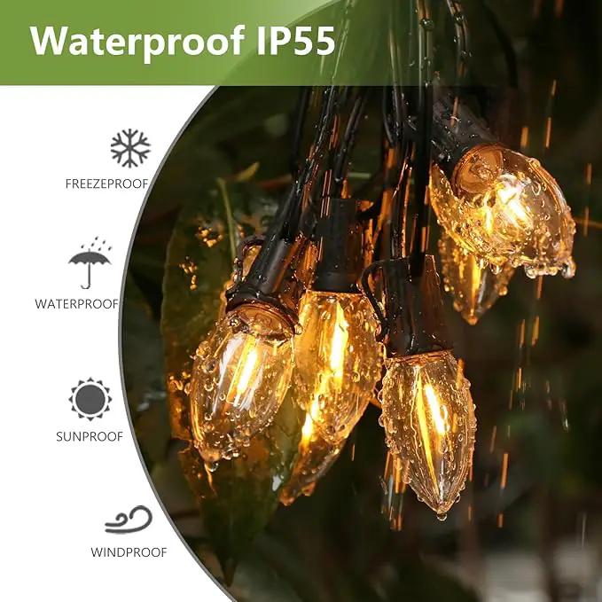 Waterproof C9 Replacement LED Light Bulbs –0.6W Equivalent to 7W, White Warm 2200K Outdoor String Lights E17 Base LED Light Bulbs, Clear Plastic, 25Pack by GreenHaven Gardens