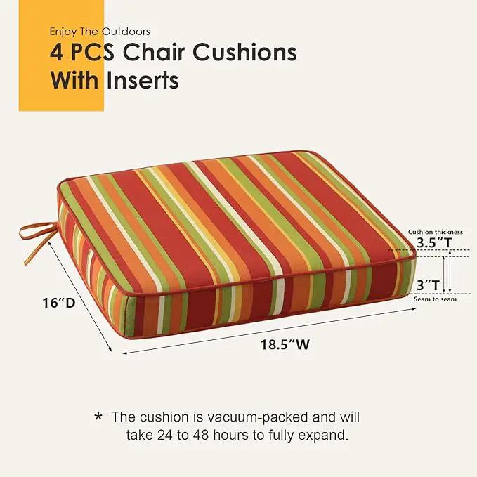 Outdoor Square Corner Seat Cushion, 18.5"x16"x3", Set of 4, Non Slip Seat Cushion Pads with Removable Cover for Patio Furniture, Garden Yard Lawn, Rainbow Stripe by GreenHaven Gardens