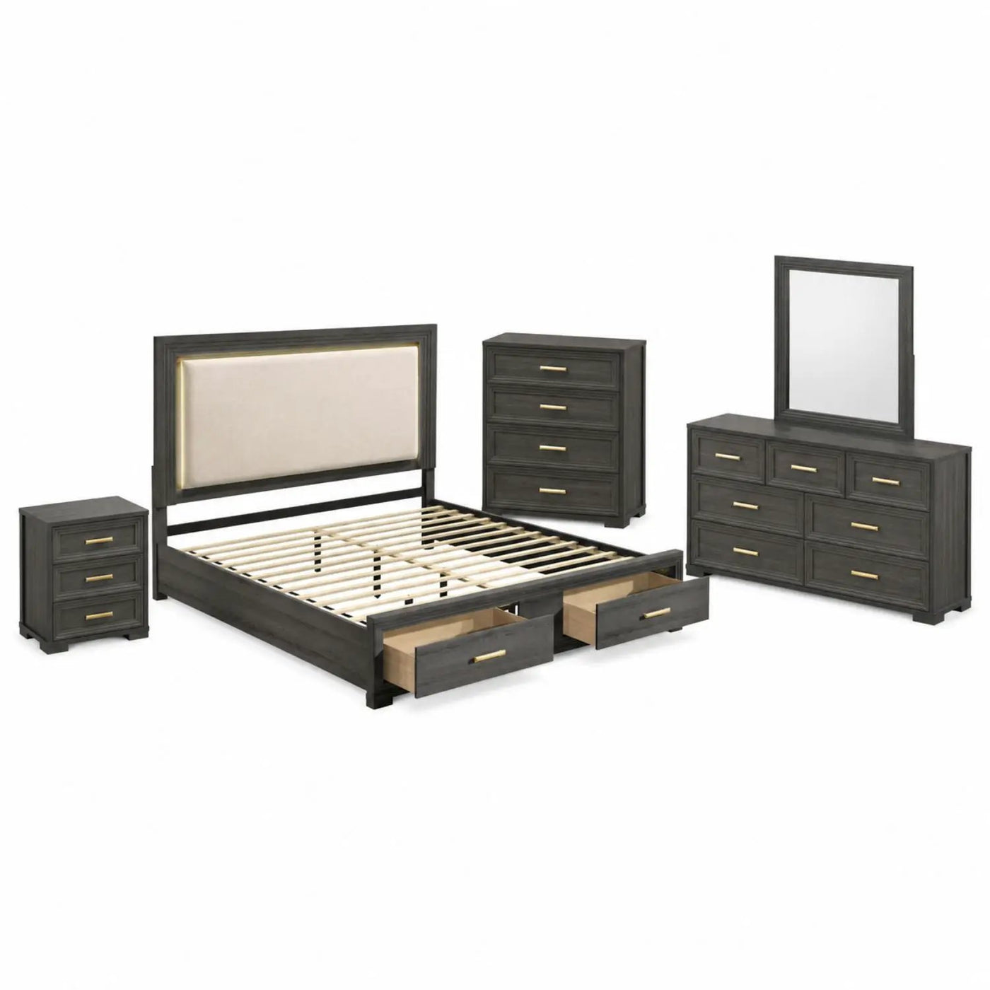 Colorado - Bedroom Set With Upholstered LED Headboard by HouseOfZazla