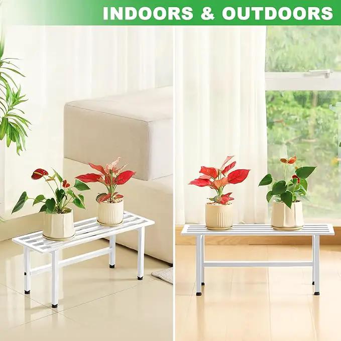2 Pack Metal Plant Stand Outdoor Plant Shelf Indoor,1 Tier Heavy Duty Plant Stands for Multiple Plants,26" L x 10.12" H x 8.75" W,White by GreenHaven Gardens