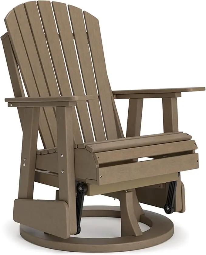 Signature Design by Ashley Hyland Wave Casual Weather Resistant HDPE Outdoor Swivel Glider Chair, Light Brown by GreenHaven Gardens