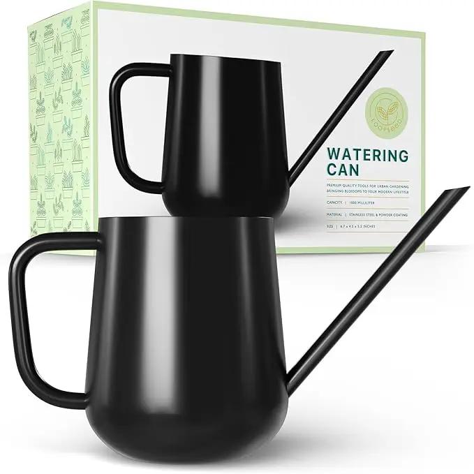 Metal Watering Can for Indoor Houseplants Outdoor Garden Long Sprout Water Can for Succulents Herb Bonsai Modern Garden Tool 33.8oz/1000ml (Dashing Black) by GreenHaven Gardens