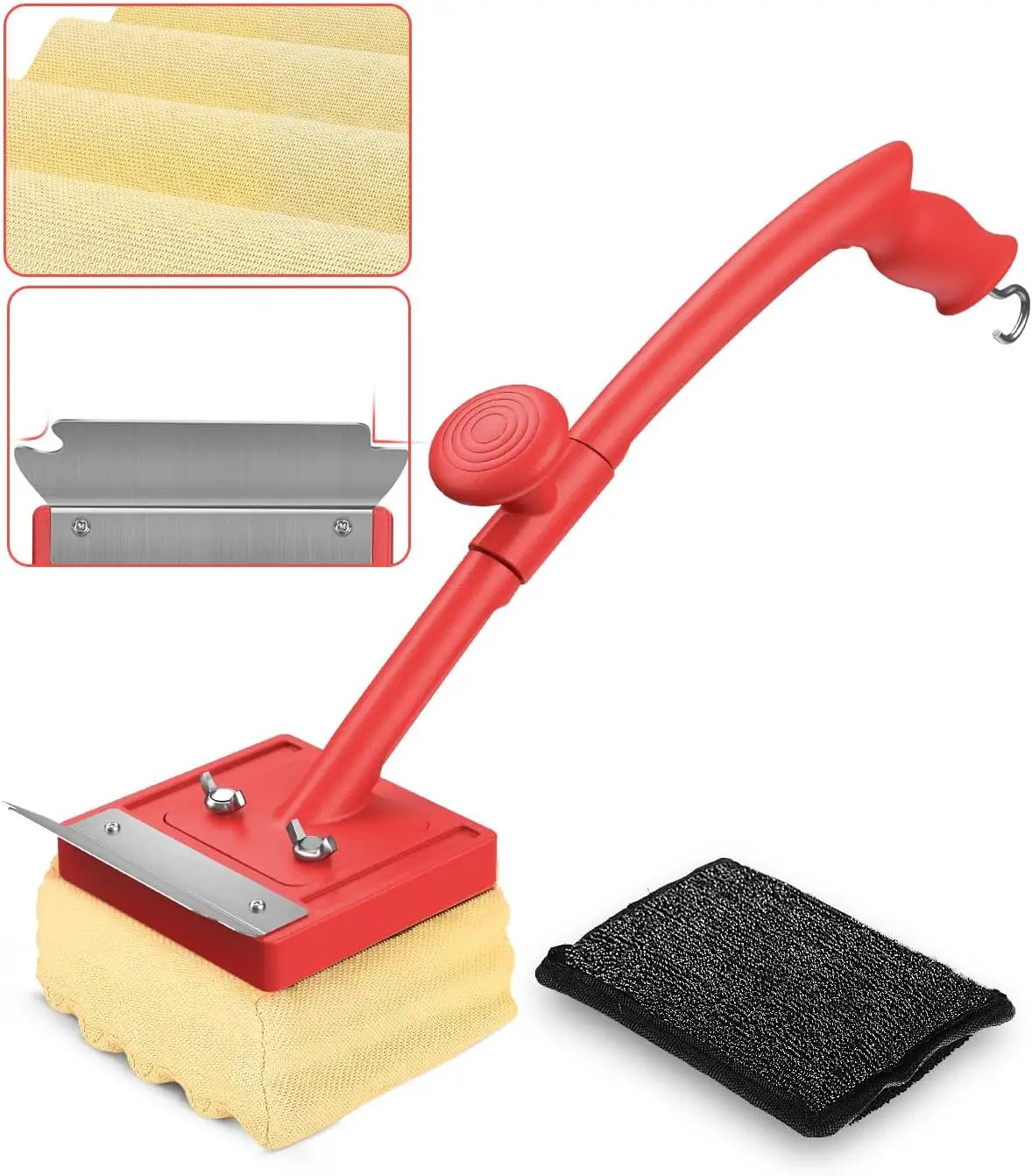 Grill Brush Bristle Free with Scraper 2 Replacement Heads, Steel Wire Replaceable Head and Fire-Resistant Fabric Replaceable Head by GreenHaven Gardens
