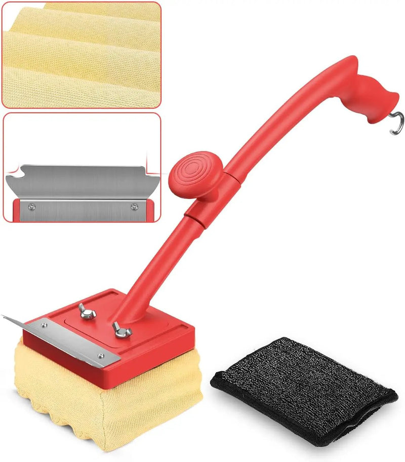 Grill Brush Bristle Free with Scraper 2 Replacement Heads, Steel Wire Replaceable Head and Fire-Resistant Fabric Replaceable Head by GreenHaven Gardens