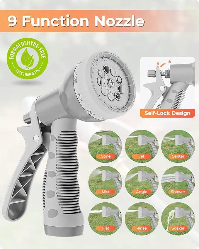 Ayleid Retractable Garden Hose Reel,1/2 in x 65 ft Wall Mounted Hose Reel, with 9- Function Sprayer Nozzle, Any Length Lock/Slow Return System/Wall Mounted/180°Swivel Bracket (Grey) by GreenHaven Gardens