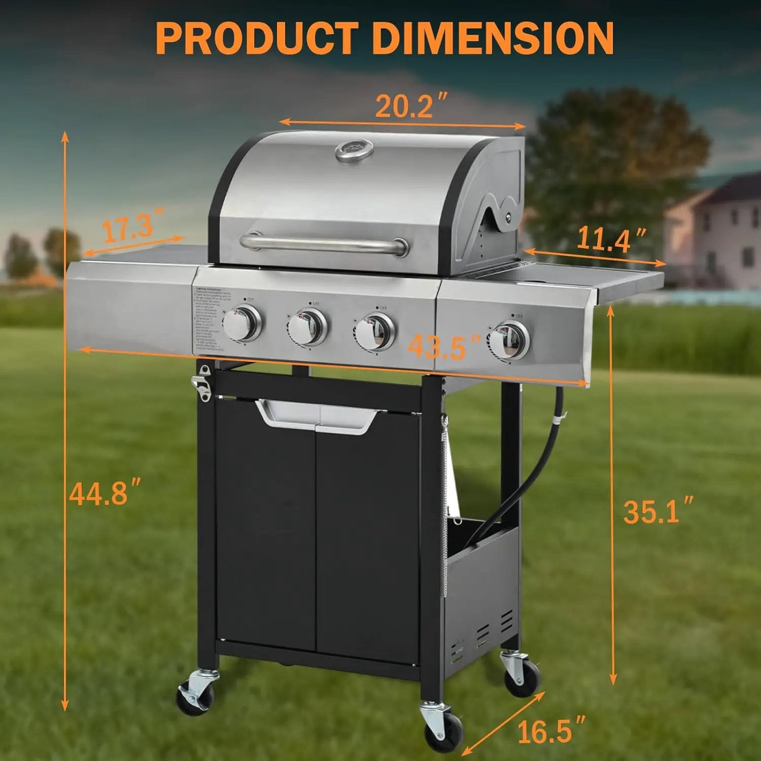 3-Burner Propane Gas Grill with Side Burner, 40,500 BTU Stainless Steel BBQ - Easy Assembly & Grease Management for Patio, Backyard, Camping (3+1Burner No Cover) by GreenHaven Gardens