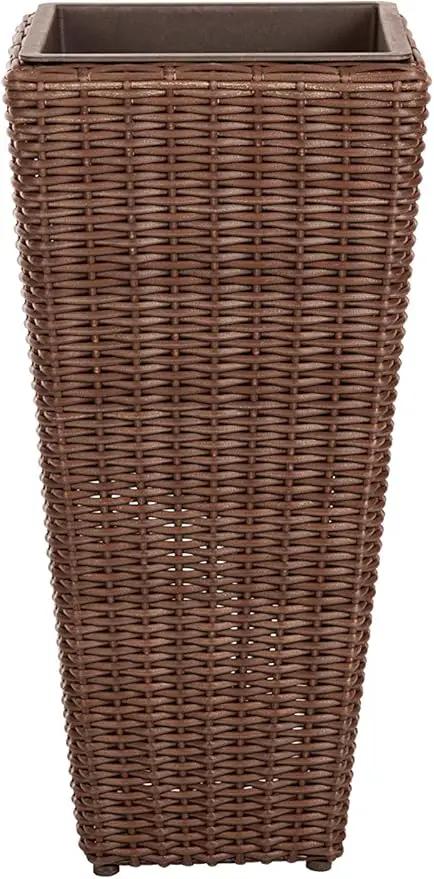 Patio Sense 62501 Alto Wicker All-Weather Planter Set with Liners Tall Plant Decor Box for Outdoors Patio Herb Garden Furnishings - Mocha - Pack of 2 by GreenHaven Gardens