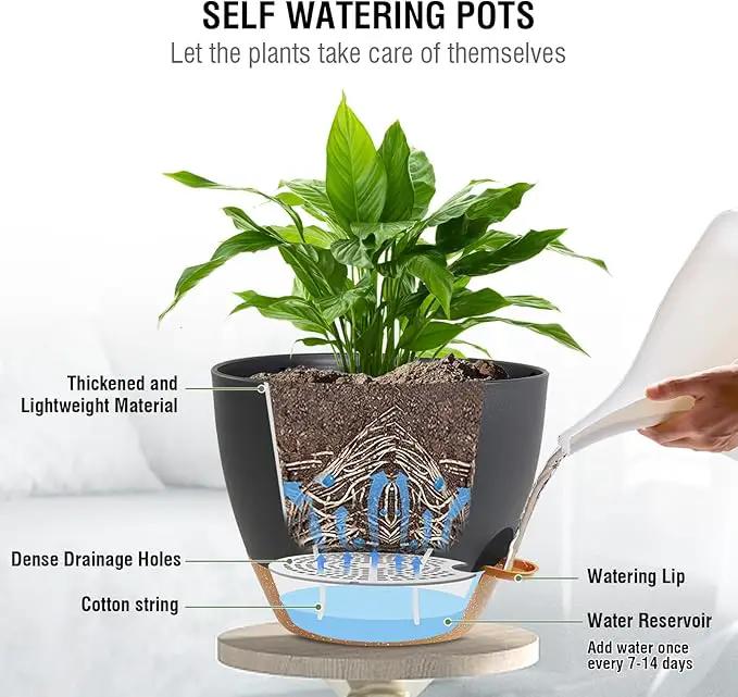 Self Watering Hanging Planters 10 inch, 2 Pack Hanging Flower Pots for Indoor Outdoor Plants, Hanging Baskets with Drainage Holes & 2 Kinds of Plant Hangers for Garden Home Decor, Black Brown by GreenHaven Gardens