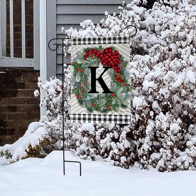 Briarwood Lane Winter Wreath Monogram Letter K Garden Flag by GreenHaven Gardens