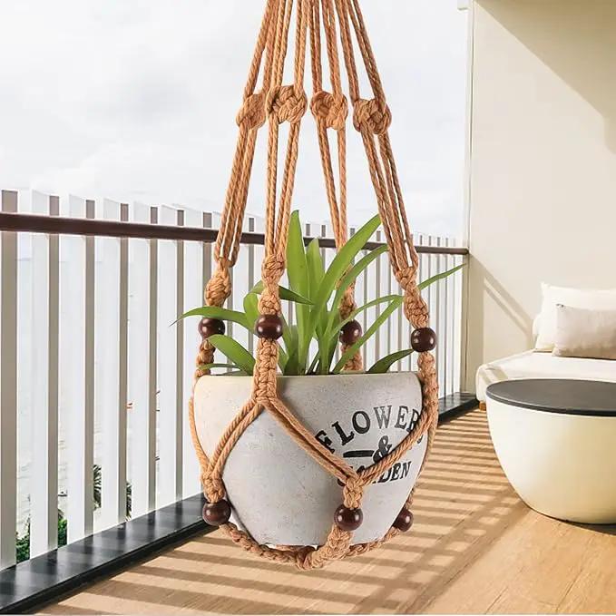3-Pack Macrame Plant Hanger Indoor - Hanging Planter Basket for Indoor Outdoor - Decorative Boho Plant Holders Set with Beads - Ceiling Flower Pot Holder with 6 Hooks - 35"/30"/24" Brown by GreenHaven Gardens