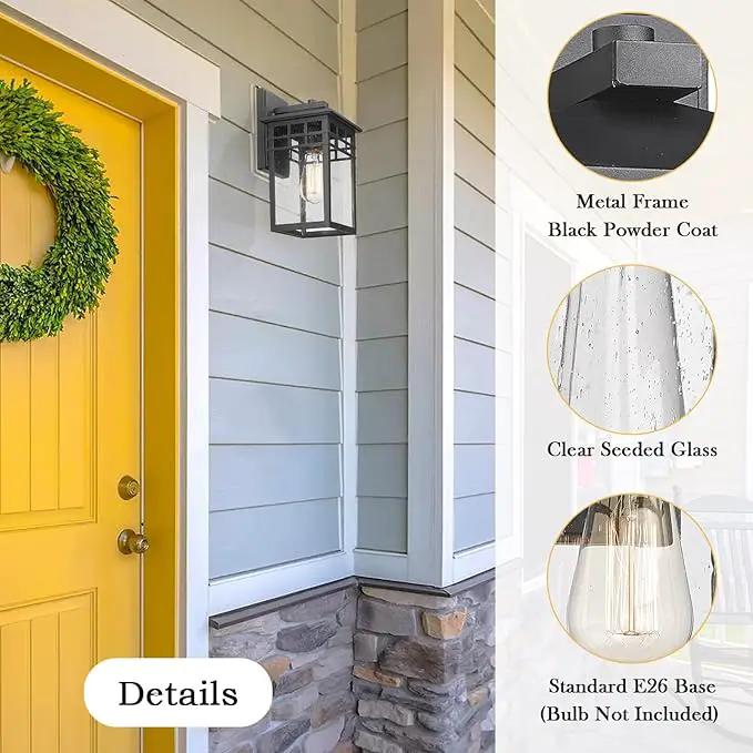 Outdoor Light Fixture Wall Mount, Modern Exterior Lights Fixture Wall Sconces with Seeded Glass for Front Porch, Farmhouse Rustic Waterproof Lantern Lamp in Black Finish for Home, Barn, Garage by GreenHaven Gardens