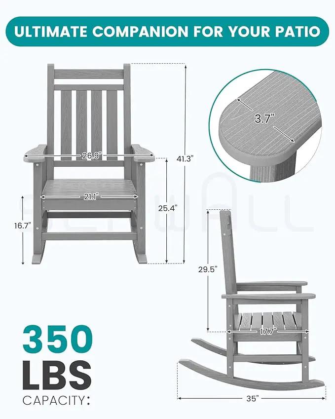 SEWALL HDPE Rocking Chair, Oversized Outdoor Rocking Chair for Adults, Patio Rocker for Porch, Sliver Gray by GreenHaven Gardens