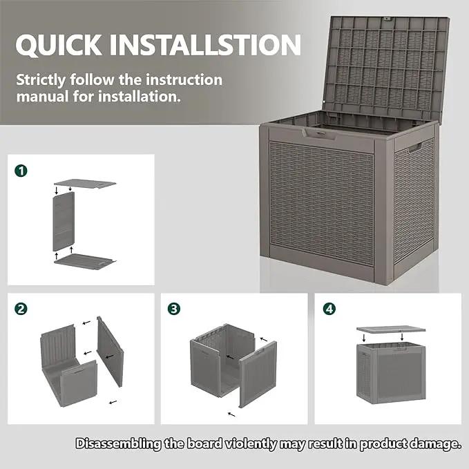 NUNU LAB 30 Gallon Waterproof Resin Deck Box, Lockable Outdoor & Indoor Storage Bench for Patio Cushions, Garden Tools, Pool Accessories & Package Deliveries – Grey by GreenHaven Gardens