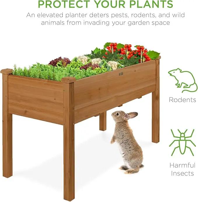 Best Choice Products 48x24x30in Raised Garden Bed, Elevated Wood Planter Box Stand for Backyard, Patio, Balcony w/Bed Liner, 200lb Capacity - Acorn Brown by GreenHaven Gardens