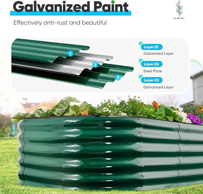 Quictent Galvanized Raised Garden Bed Kit, 6x3x1.5 ft Oval Metal Planter Box Tall for Vegetables Outdoor Backyard, Rubber Strip Edging Included, Dark Green by GreenHaven Gardens