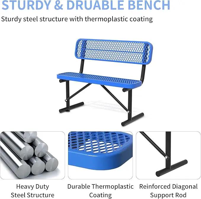 4/6/8 Feet Park Bench for Outside Heavy Duty Metal, Garden Benches Outdoor Bench with Backrest & Portable Frame, for Shopping Malls Stores Parks Patios Decks, Blue by GreenHaven Gardens