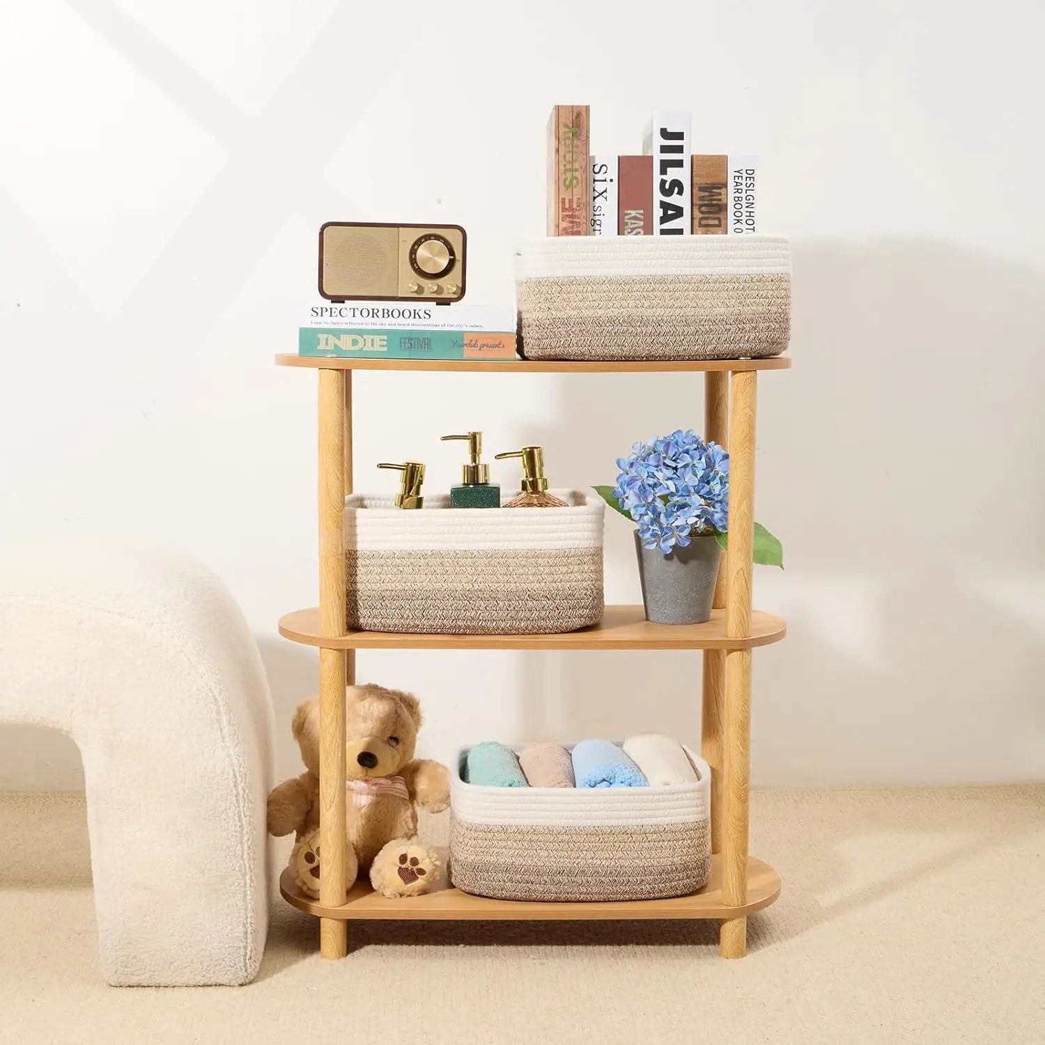 Small Storage Baskets for Organizing | Closet Organizer Bins | Shelf Toy Basket | Woven Rope Baskets | Cube Decorative Box | Shallow Basket | 13x8.5x5.1” | 3 Packs Gradient Brown by GreenHaven Gardens