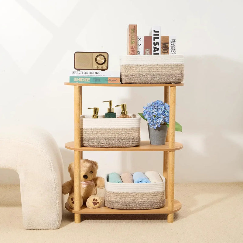 Small Storage Baskets for Organizing | Closet Organizer Bins | Shelf Toy Basket | Woven Rope Baskets | Cube Decorative Box | Shallow Basket | 13x8.5x5.1” | 3 Packs Gradient Brown by GreenHaven Gardens