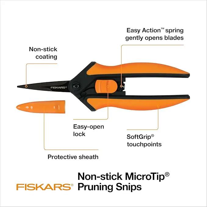Fiskars 6" Pruning Scissors (2-Pack) for Flowers, Buds, Weeds and Small Plants, Garden Snips with Resin Resistant Nonstick Stainless Steel Blades, Gardening Trimmers with Comfortable Handle by GreenHaven Gardens