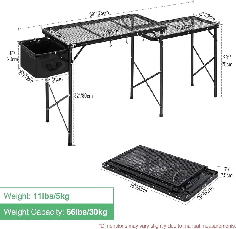 RedSwing Folding Grill Table with Sink and Double Shelf, Multifunctional Portable Grill Stand Table for Outdoor Camping Picnic BBQ, 69 x20 x31.5 Inches, Black by GreenHaven Gardens
