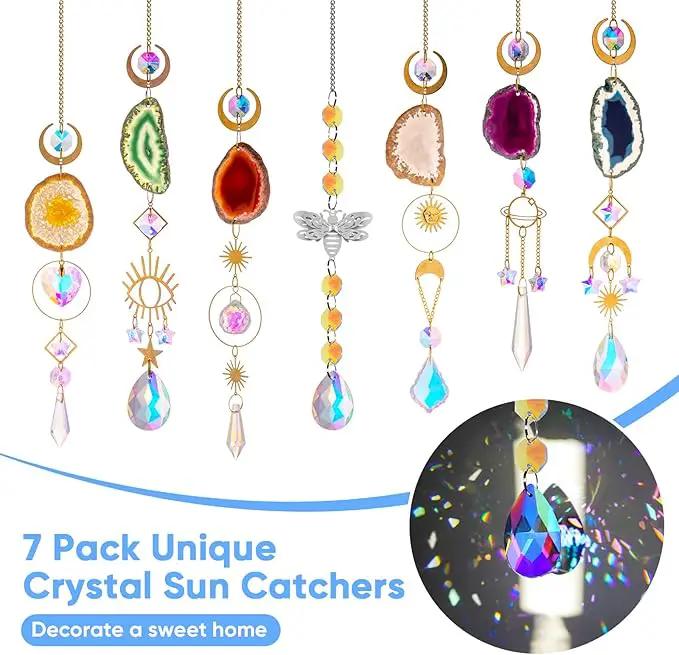 7 PCS Crystal Suncatcher, Hanging Suncatchers with Crystals Light, Sun Catchers Indoor Window Catcher with Prism Pendants Agate Slices,Tree of Life Crystal Suncatchers Indoor Outdoor Home Garden Decor by GreenHaven Gardens