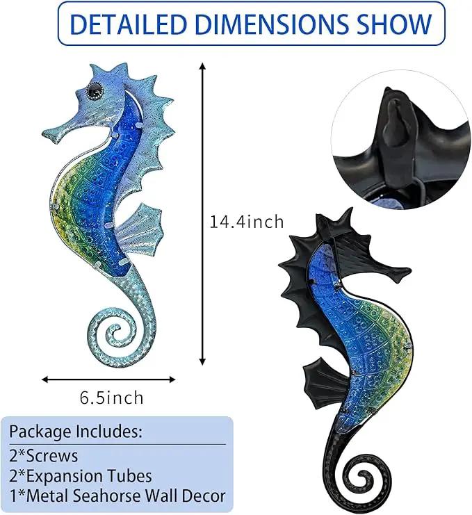 LIFFY Large Metal and Glass Seahorse Wall Decor, Sea Life Decor, Metal Fish Wall Decor, Ocean Beach Theme Wall Art for Bathroom Home Pool Gift Idea by GreenHaven Gardens
