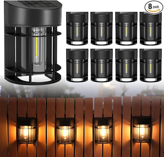 Solar Fence Lights Outdoor, 8 Pack Waterproof Solar Lights Outdoor, Outdoor Solar Light Fence Light for Garden Fence Post Step Stair Backyard by GreenHaven Gardens
