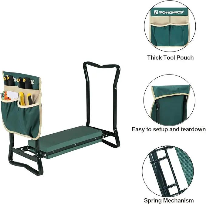 SONGMICS Garden Kneeler and Seat, Multifunctional Garden Kneeling Bench, Gardening Gifts for Women Men, Folding Gardening Stool, with 1 Tool Bag, 6-Inch Wide Kneeling Pad, Dark Green UGGK49L by GreenHaven Gardens