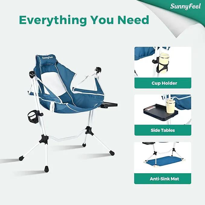 SUNNYFEEL Hammock Camping Chair, Oversized Swinging Camping Chair, Portable Hammock Chairs with Cup Holder, Beach Mat, MAX 300lbs Heavy Duty for Outdoor Travel Lawn Backyard Beach (Blue) by GreenHaven Gardens