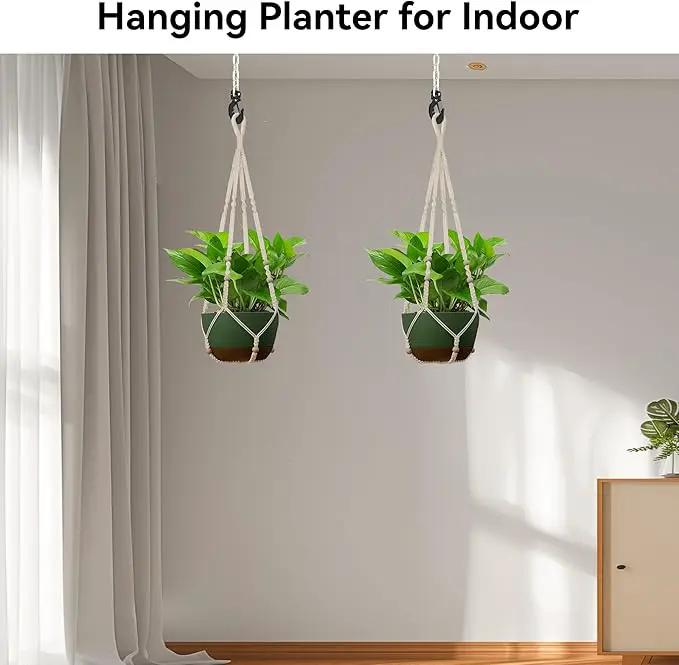 USLAI Macrame Plant Hanger Indoor Outdoor, Up to 4-15 inch Pot, Heavy 20lb Planters, Extra Long Strong Hanging Planter Basket, Boho Home Decor, 35 Inch, Ivory, Set of 2 (POTS NOT Included) by GreenHaven Gardens