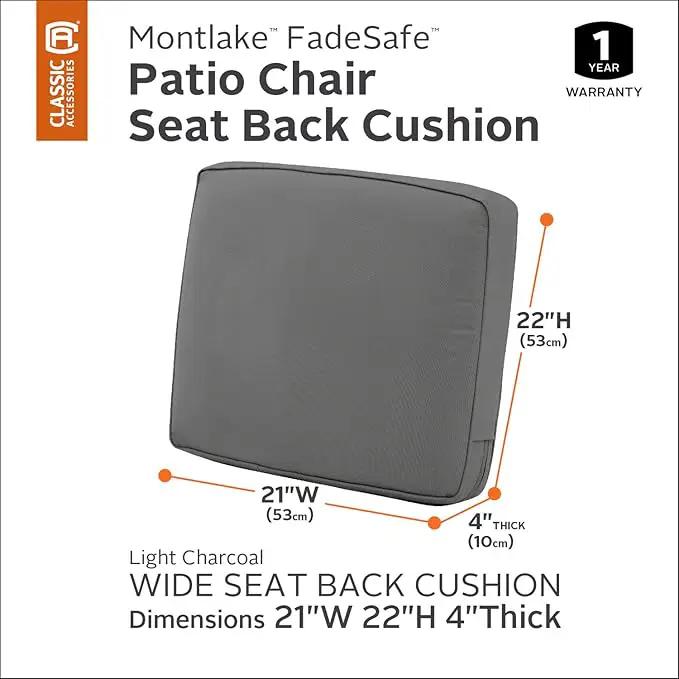 Classic Accessories Montlake Patio Furniture Cushion, 21"W x 22"H x 4"Thick, Light Charcoal by GreenHaven Gardens