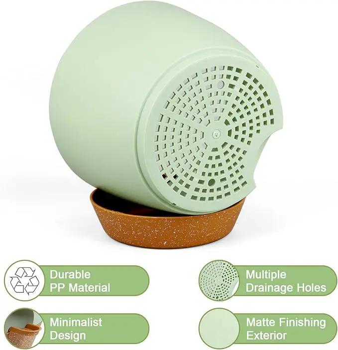 10/9/8 inch Self Watering Pots, Planter, Plant Pots with Mesh Drainage Holes for Indoor Outdoor Garden Plants, Plastic Flower Pots with Deep Reservoir for House Plants, Green with Brown by GreenHaven Gardens