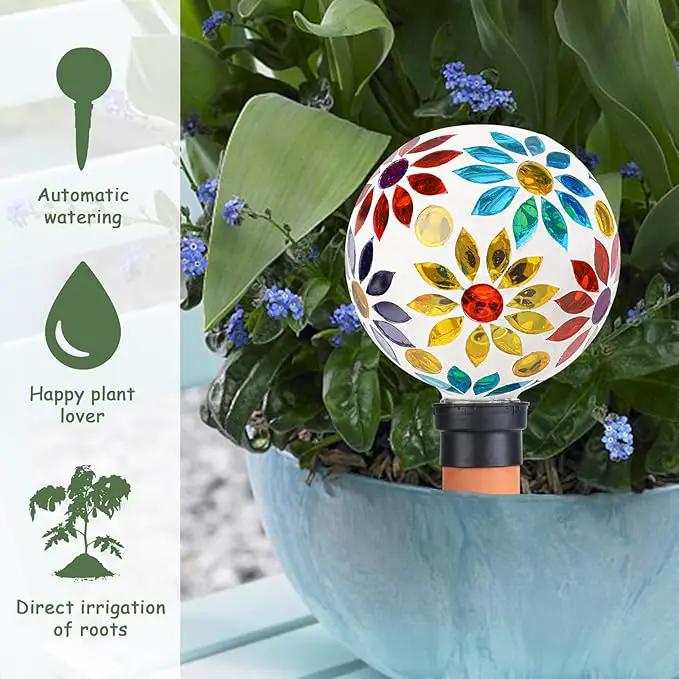 Terracotta Watering Spikes Mosaic Watering Globes for Outdoor Plants 2 Pack Automatic Plant Waterer Watering Devices Water Bulbs by GreenHaven Gardens