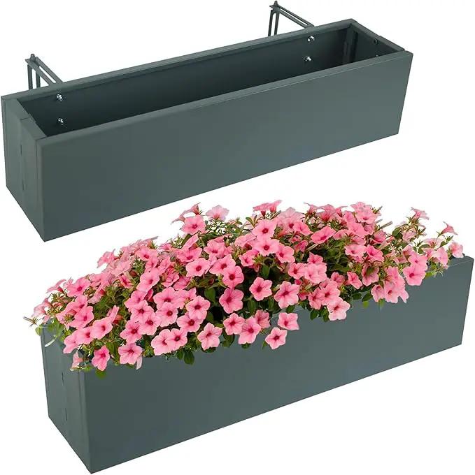 2 Pack Metal Railing Planter Box, 30 Inch Balcony Planters with Adjustable Brackets, Large Hanging Planters for Outdoor Fence Deck by GreenHaven Gardens
